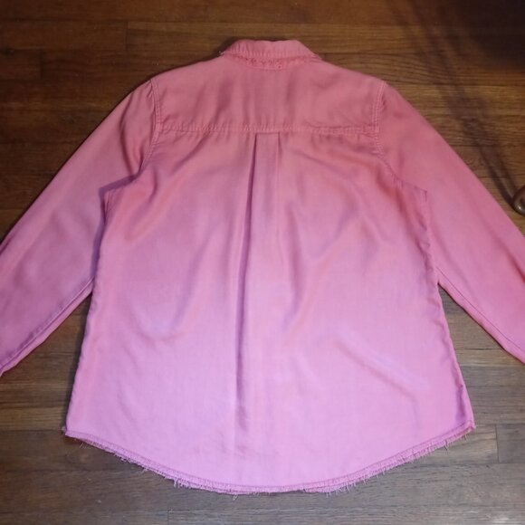 CHICO'S twill fringe hem shirt in coral pink (1/US8) - Picture 7 of 16